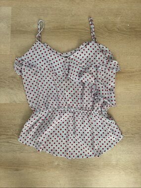 PJK Polka Dot Ruffle Cami Top - Light Blue with Red Dots
